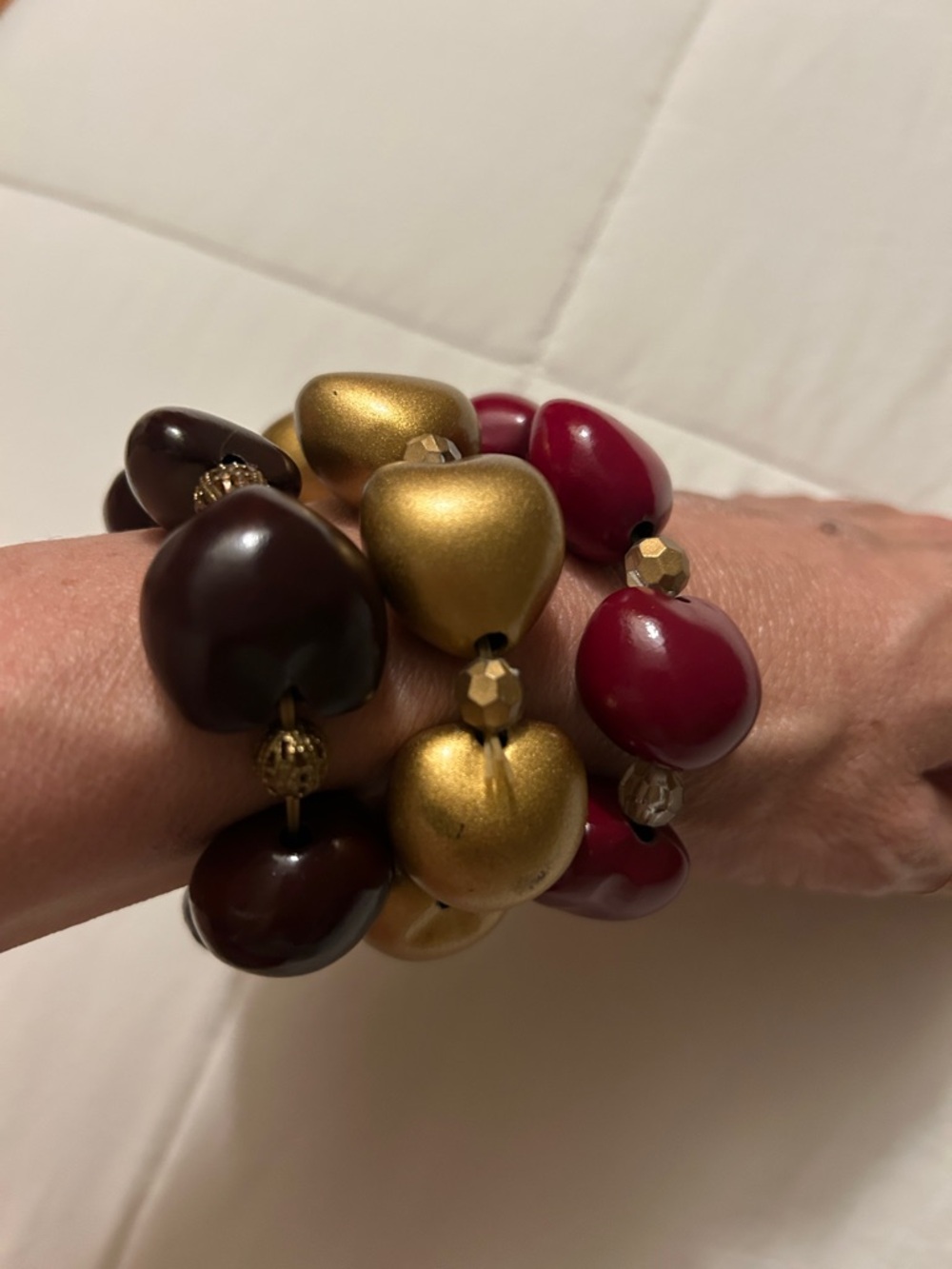 Gold, Burgundy & Dark Brown Stretch Bead Bracelet Set